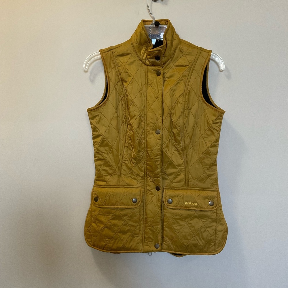 Barbour Wray Gilet Vest Dijon Gold Fleece Lined Zip & Snap Women’s Size 4